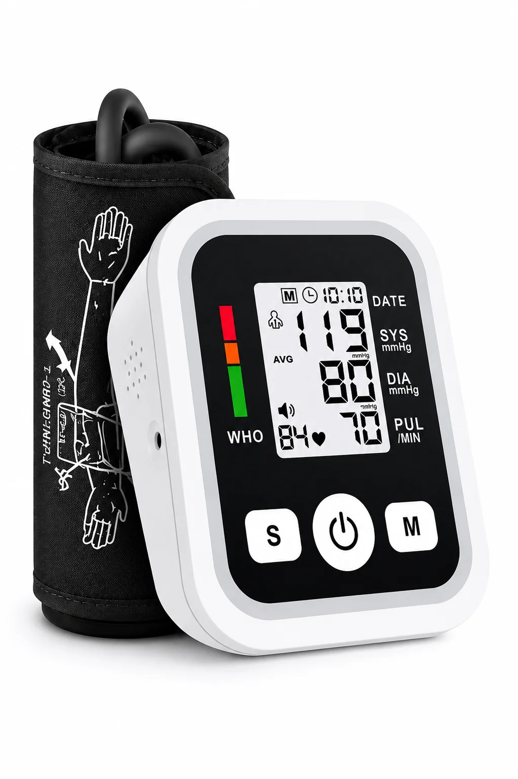 Upper Arm Blood Pressure Monitor, Large Backlit Display, Voice Reports, Hypertension Alerts, 2x99 Memory, Adjustable Cuff — Portable BP Machine for Daily Household Use