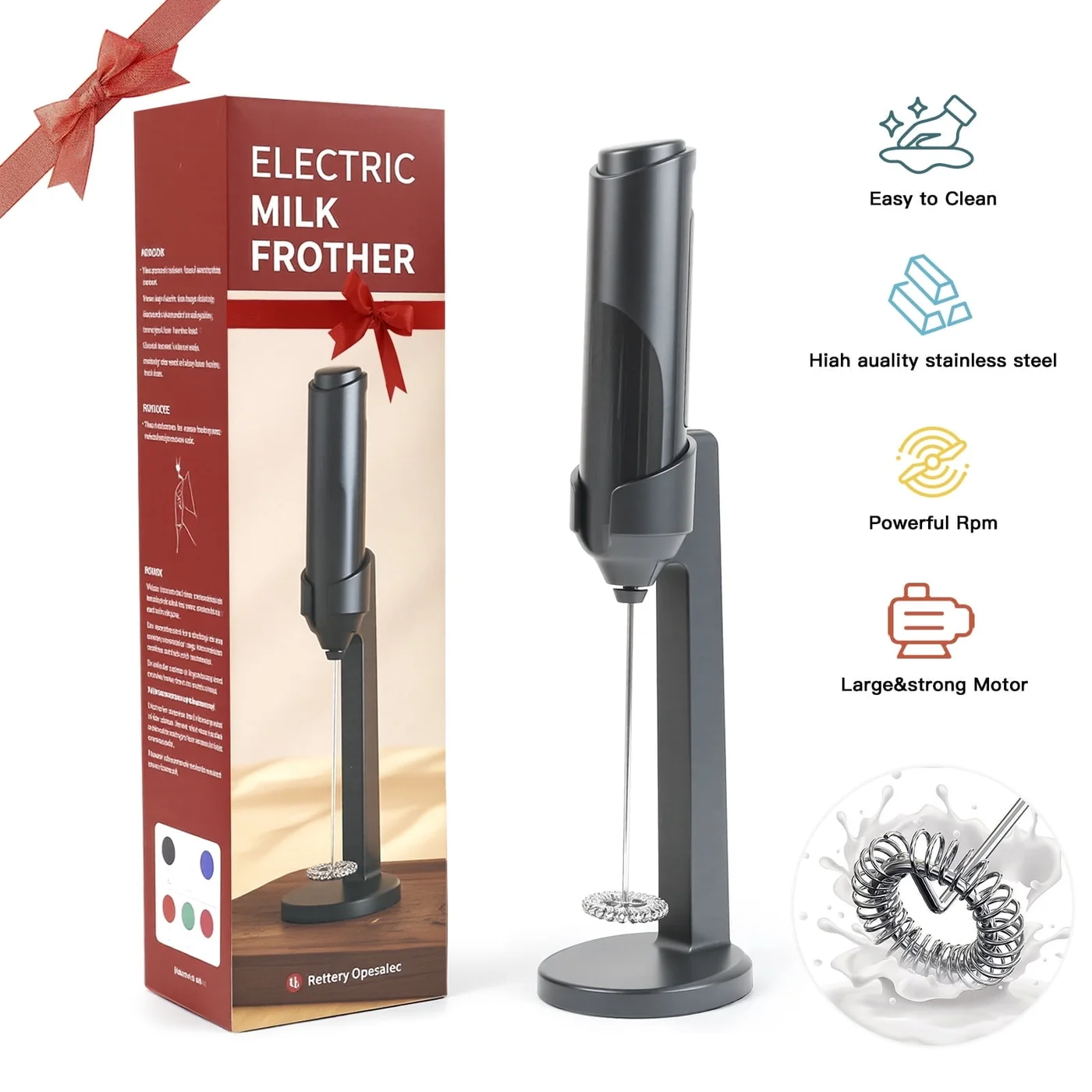 6W Handheld Milk Frother Wand with Stable Stand