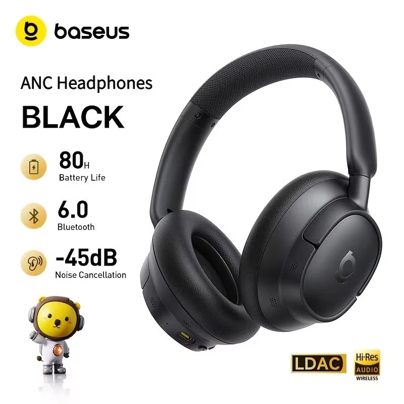 Baseus ANC Wireless Headphones - 80H Battery, Bluetooth 6.0, LDAC