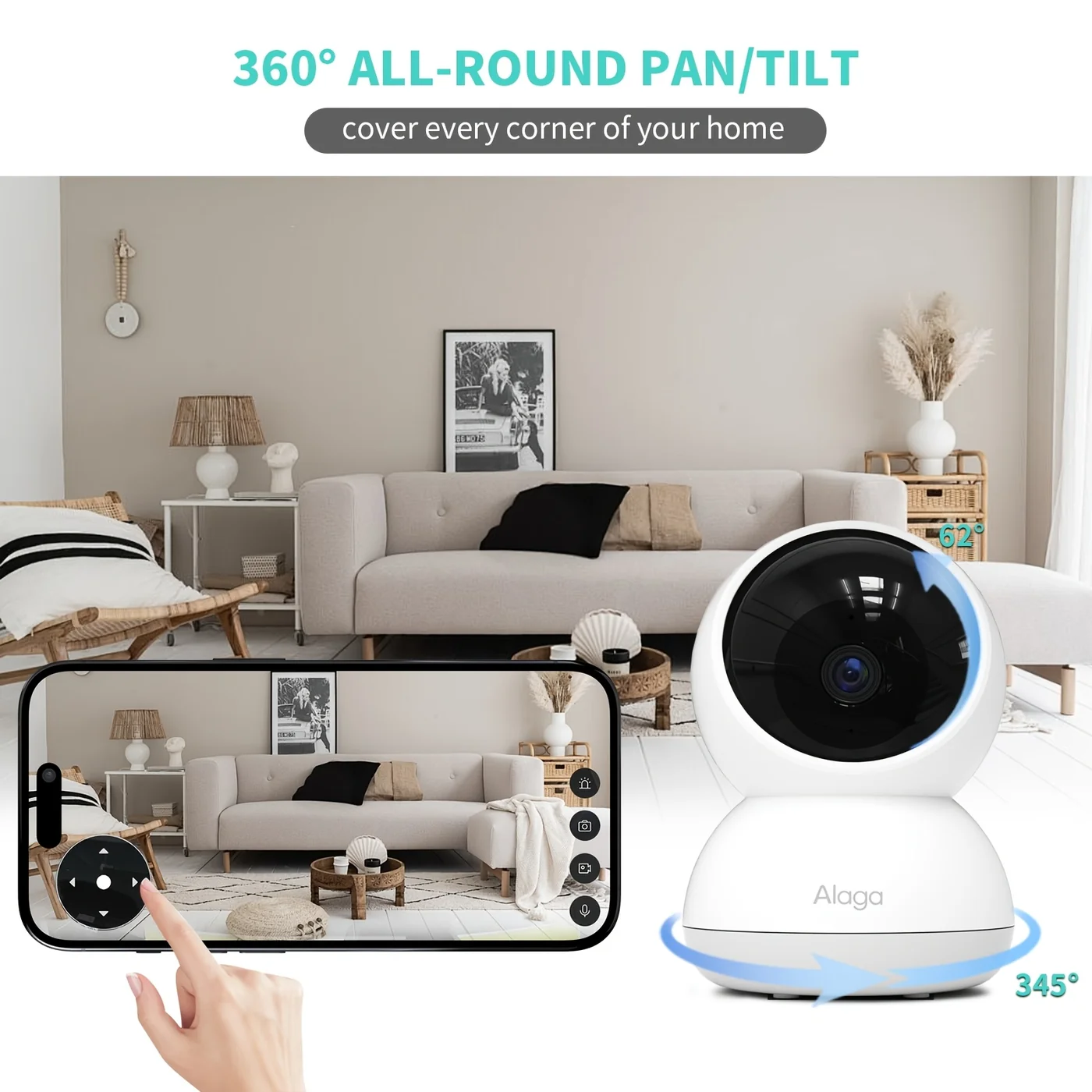2K 4MP 360 Panoramic WiFi Security Camera White view 3