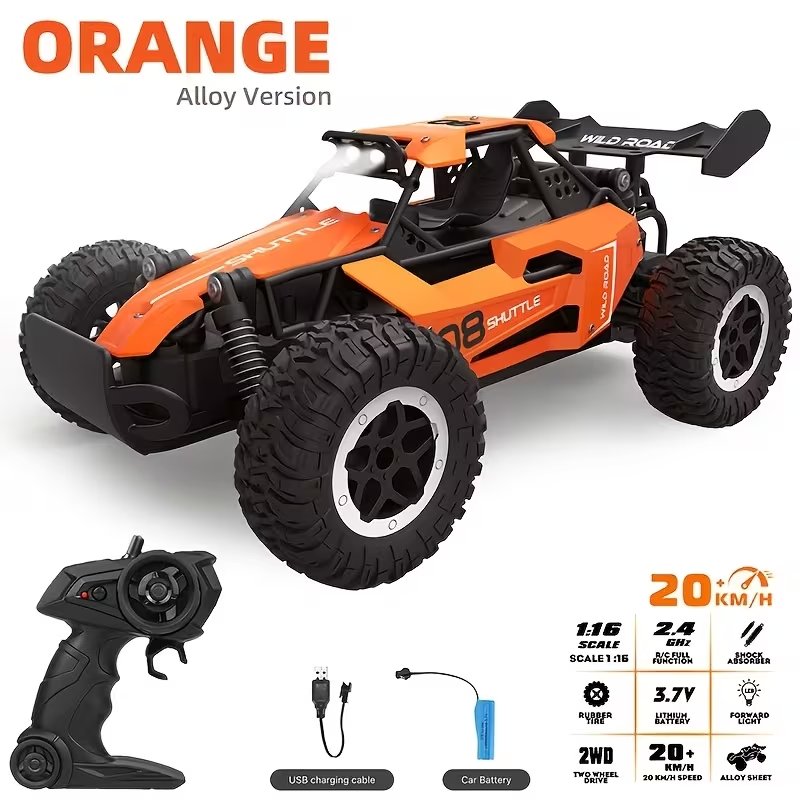 Orange Alloy RC Car, 1:16 Scale All-Terrain Off-Road Truck