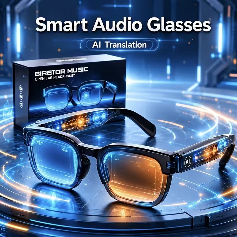 AI Smart Glasses with Open-Ear Bluetooth Audio & Voice Control
