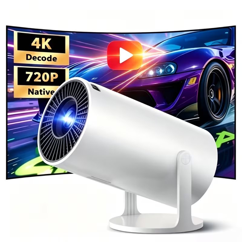 Portable Mini Projector, 4K Supported, 720P Native, Adjustable Stand
