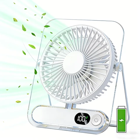 Portable USB Rechargeable Desk Fan 3000mAh 5-Speed 180 Foldable