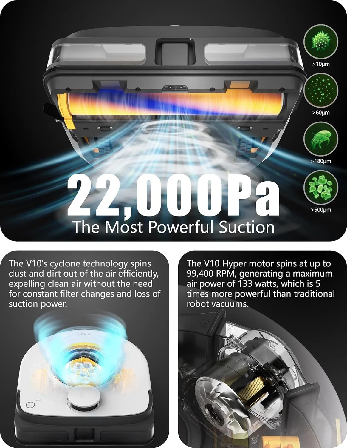 UBPET V10 Robot Vacuum Cleaner – 22,000Pa Ultra-Strong Suction