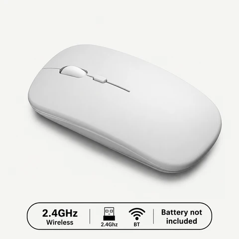 Wireless Mouse BT Connect Portable Slim Silent Click White Light Green