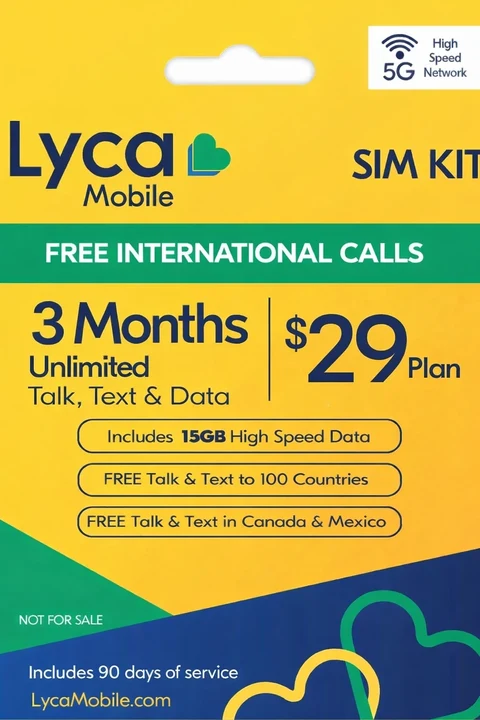 Lyca Mobile SIM Kit 3 Months $29 Plan Unlimited Talk Text 15GB/Month 5G
