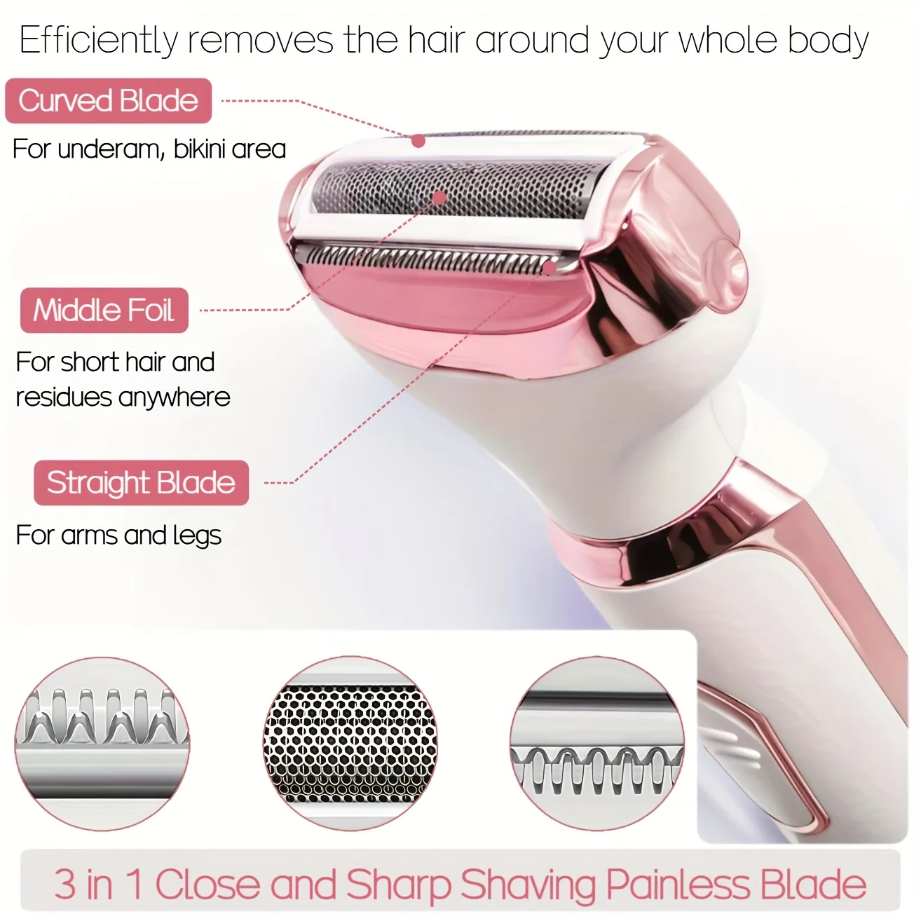 4-in-1 Electric Razor for Women Pink view 3