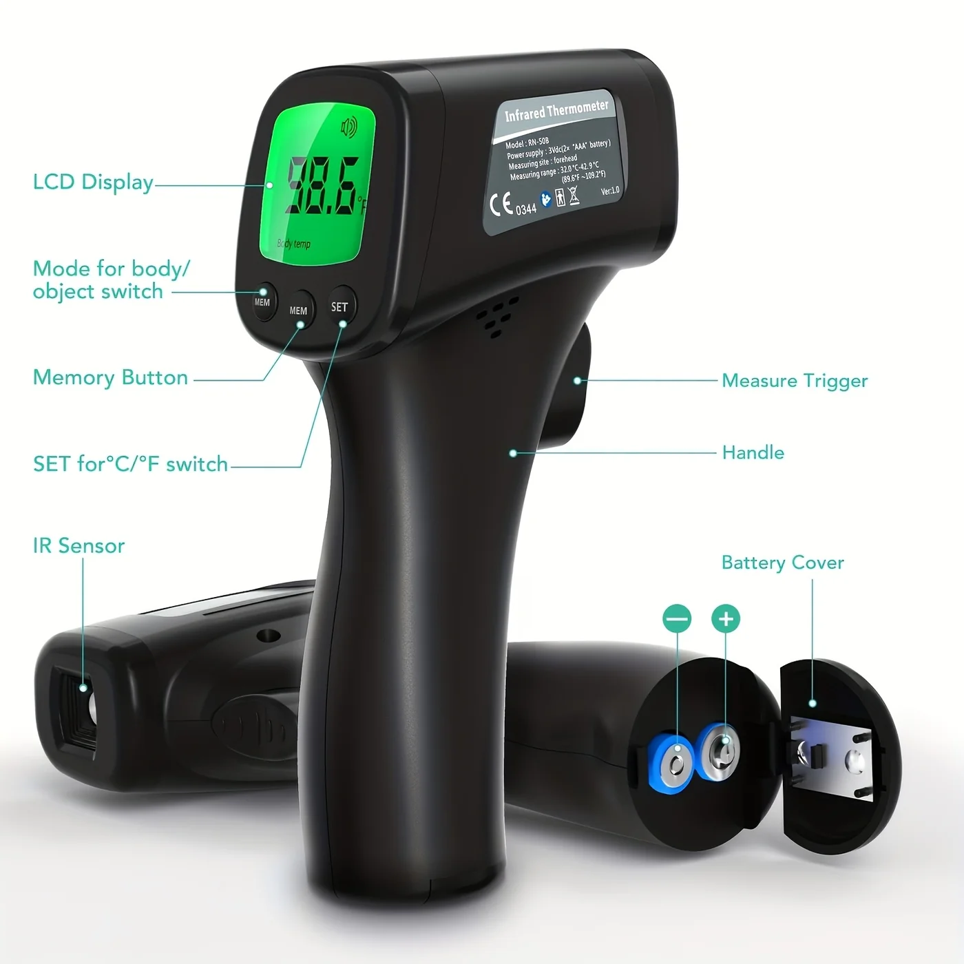 3-in-1 Non-Contact Digital Forehead Thermometer view 3