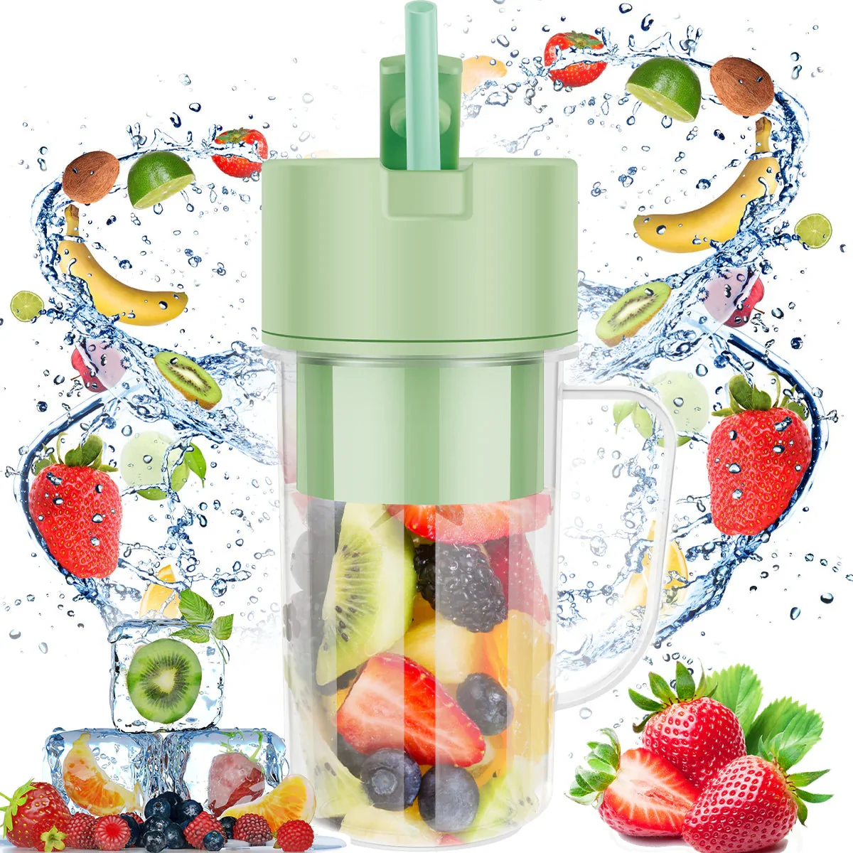 Portable Blender and Juicer Bottle - Mason Juicer Cup with Straw