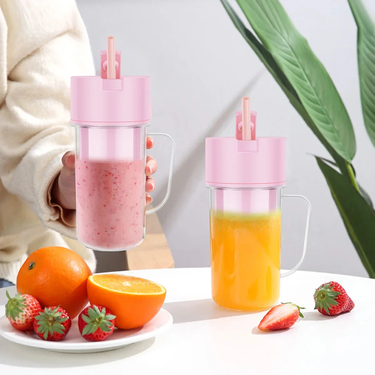 Portable Blender and Juicer Bottle - Mason Juicer Cup with Straw